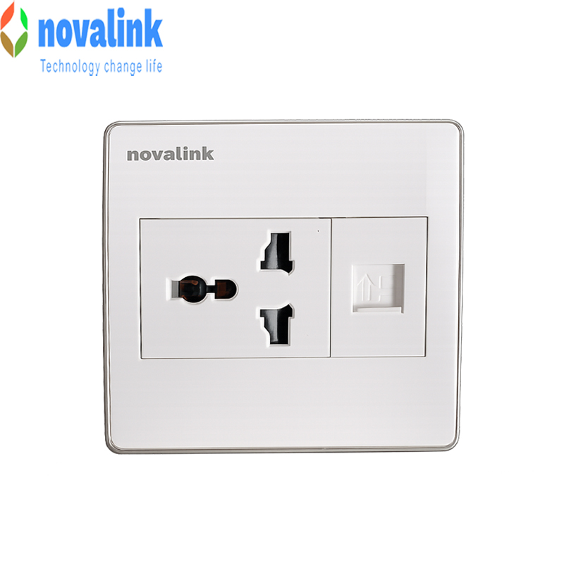 Ổ Cắm Điện 3 Chấu + LAN Cat6 NV-22003SW M-13 Chính Hãng Novalink